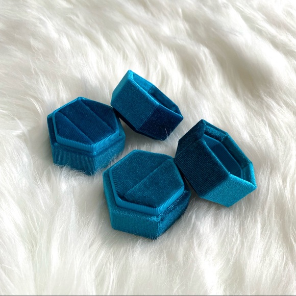 💍 NWB Pair of Ring Boxes in Teal Velvet 2 Pieces 💍 - Picture 3 of 8